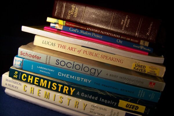 A stack of textbooks